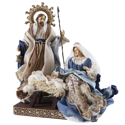 Nacimiento Sagrada Familia Azul Crema Dorado 12 Pulgadas