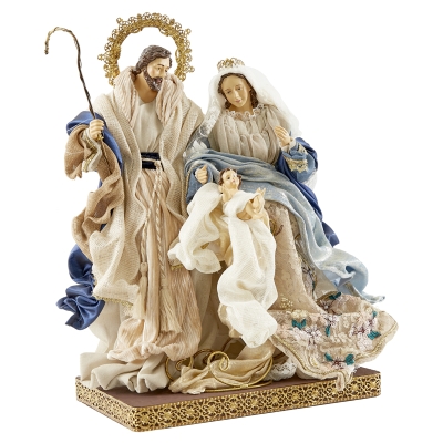 Nacimiento Sagrada Familia Azul Crema Dorado 15 Pulgadas