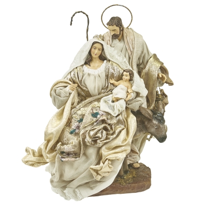 Nacimiento Sagrada Familia Crema Dorado 16.5 Pulgadas