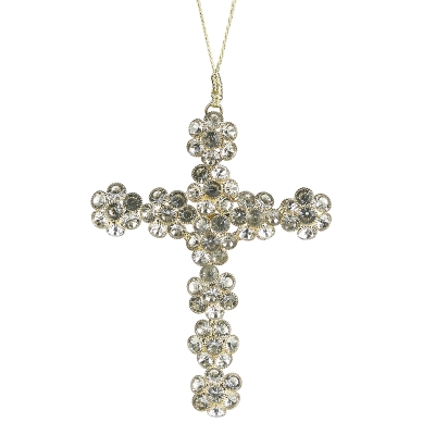 Colgante Cruz Pedrería Dorada 4.5x3.5 Pulgadas