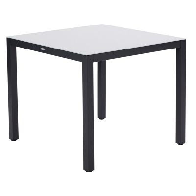 Mesa Comedor de Exterior Lyra de Aluminio y Vidrio Gris Oscuro 35 x 35"