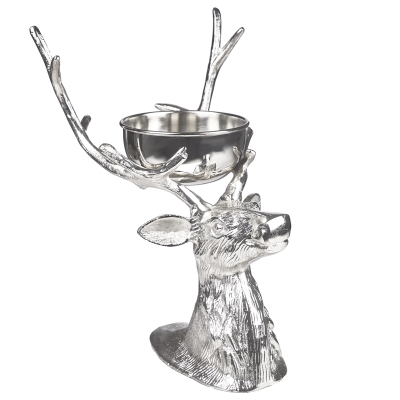 Fuente de Servir Venado Joy  Metal Plateado 17x12x12 Pulgadas