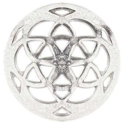 Porta Caliente Flor Metálico Plateado 8x8x1 Pulgadas