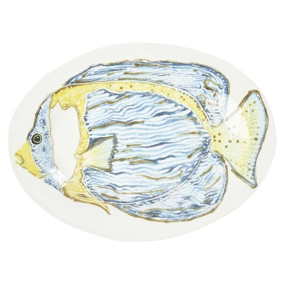 Fuente Ovalada Fabbro Reef Cerámica Pez Ángel 18x13 Pulgadas