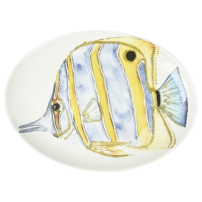 Fuente Ovalada Fabbro Reef Cerámica Pez Marino 18 Pulgadas