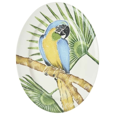 Fuente Ovalada Fabbro Jangal Cerámica Papagayo 18x13 Pulgadas