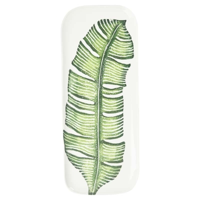 Fuente Rectangular Fabbro Jangal Cerámica Hoja 16x6 Pulgadas