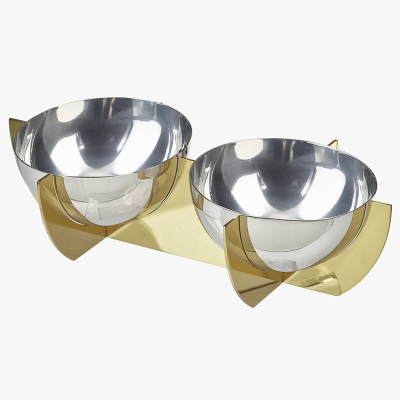 Portabocado Acero Aluminio 2 Tazón Plateado Dorado 11x6x3"