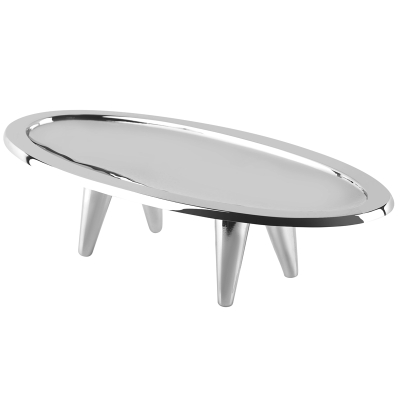 Fuente Servir Acero Aluminio con Base Plateado Mediano 15x7x4"