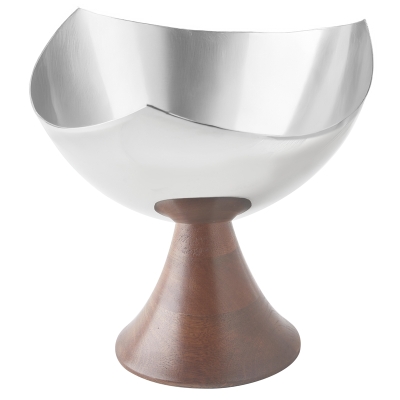 Fuente Servir Aluminio Madera Plateado Marrón 9x9"