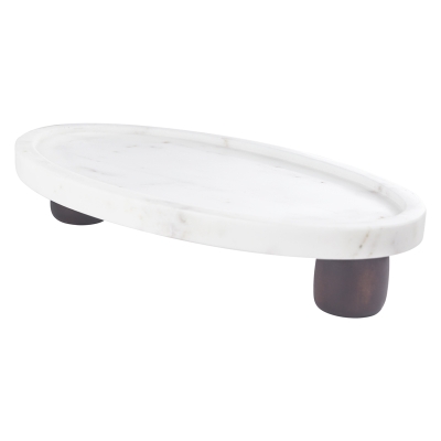 Tabla Servir Mármol Madera Rectangular Blanco 14x8"