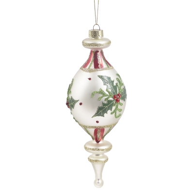 Colgante Gota Blanca Hojas Acebo 7.5x3 Pulgadas