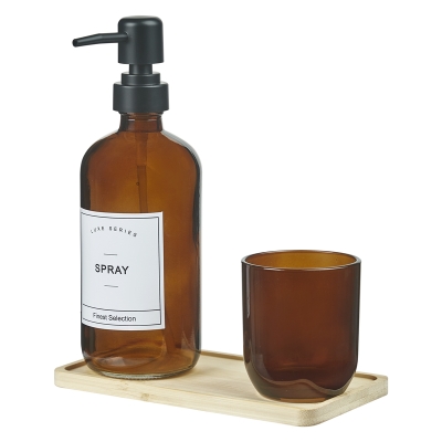 Dispensador Jabón con Vaso Vidrio Novo Marrón 9 Pulgadas