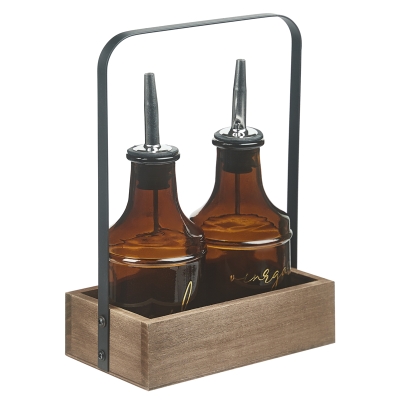 Aceitero  Vinagre con Base Madera 6x4x9"