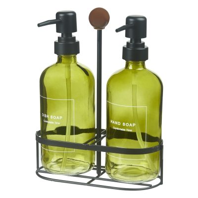 Dispensadores de Jabón Vidrio Verde Oscuro 7x3x9"
