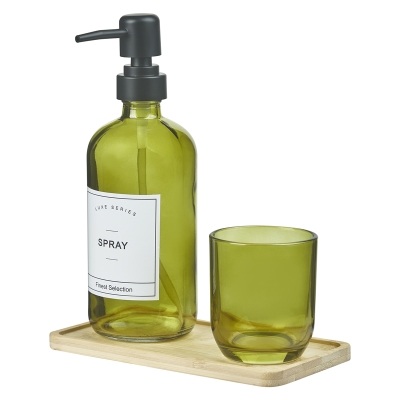 Dispensador de Baño con Vaso Vidrio Verde 9 Pulgadas