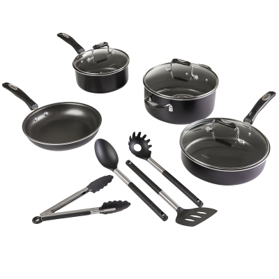Juego de Ollas con Cucharas Cuisinart 11 Piezas Alumino Negro