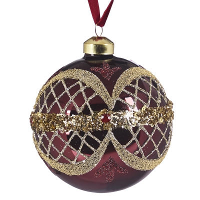 Bola Rojo Vino Diseño Dorado 4 Pulgadas