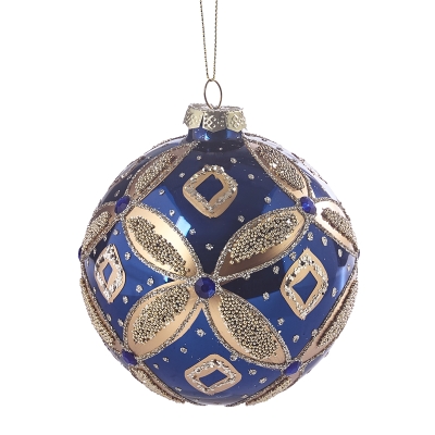 Bola Azul Diseño Dorado 4 Pulgadas