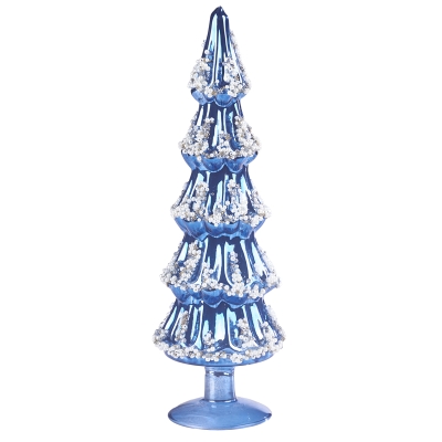 Árbol de Mesa Vidrio Azul Plateado 14x4 Pulgadas