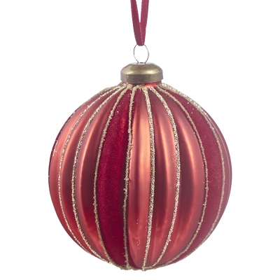 Bola Roja Brillos Rayas Doradas 4 Pulgadas