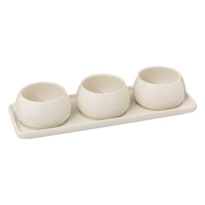 Porta Bocadillos Nora 3 Piezas Cerámica Blanca 4 x 2 Pulgadas