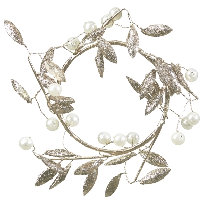 Portavela Corona Champagne Perlas Blancas