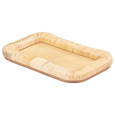 Bandeja Decorativa Ratán y Madera 15x9"