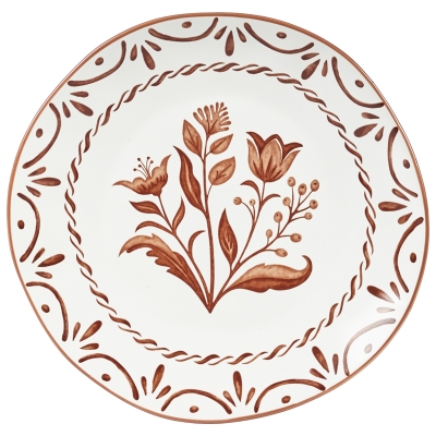 Plato Postre Flora Cerámica Marrón 8"