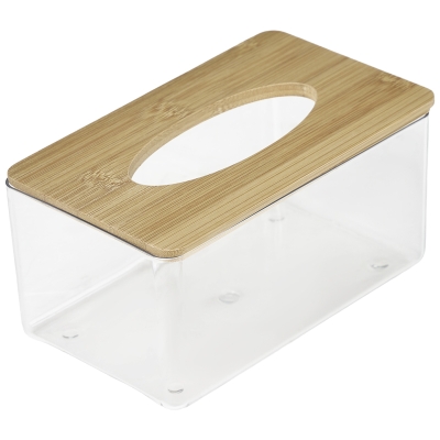 Porta Pañuelos Vidrio y Bambú 7x5x4"