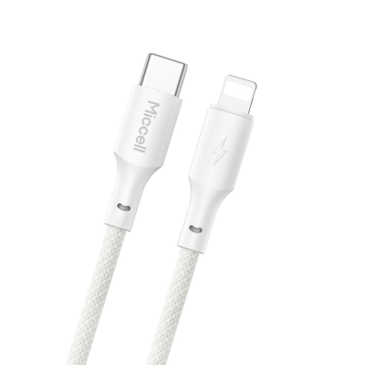 Cable de Carga USB-C a Lightning Miccell 4 Pies 30W Blanco