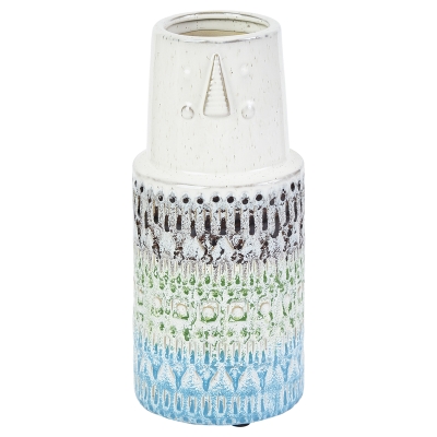 Florero Coastal Cerámica Azul y Blanco 5x12"