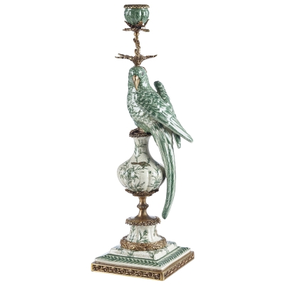 Portavela Island Parrot Derecha Porcelana y Bronce 11x19"