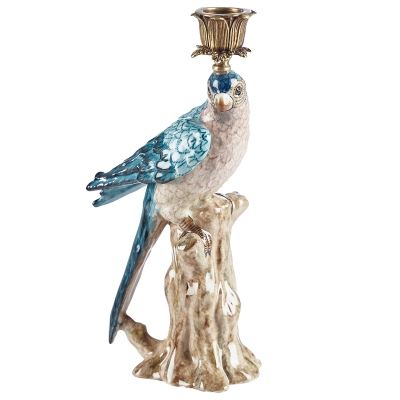 Portavela Island Parrot Derecha Porcelana Azul 8"