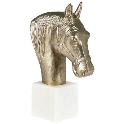 Busto Caballo Aluminio Dorado Base de Mármol 7x3x11"