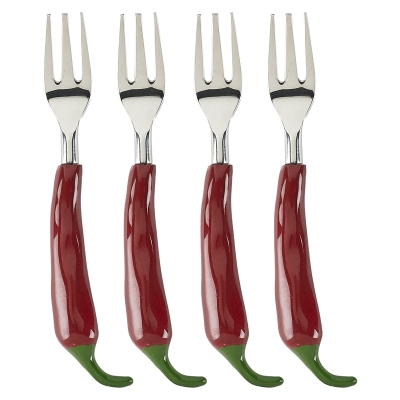 Tenedor Trinche para Frutas Chiles Rojos 4 Piezas